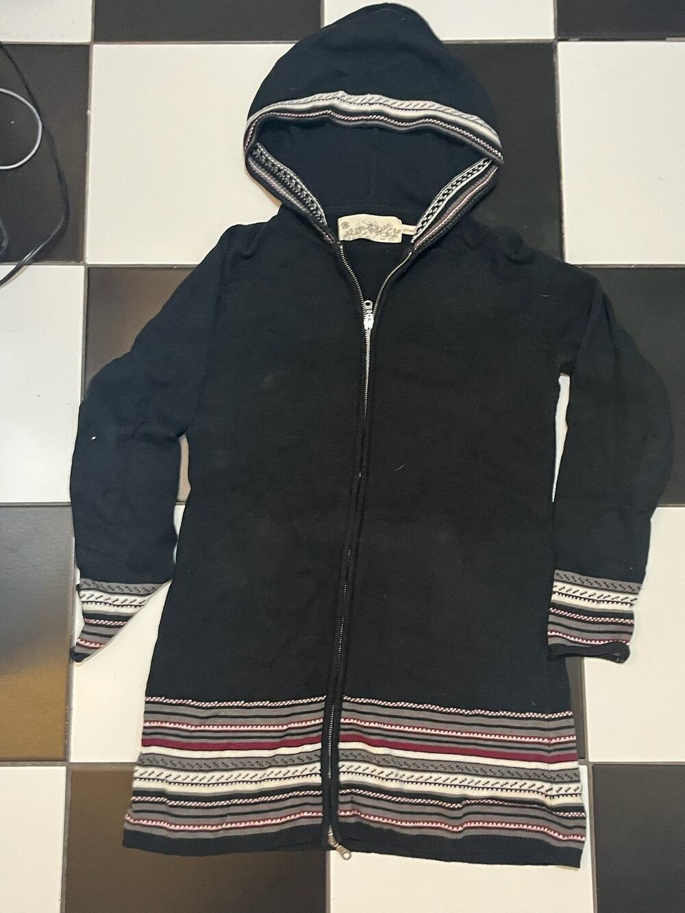 Women's Aventura black full-zip long knit hoodie, size S